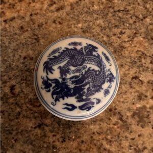 Chinese Calligraphy Dragon Porcelain Ceramic Seal Stamp Ink Pad Container Only
